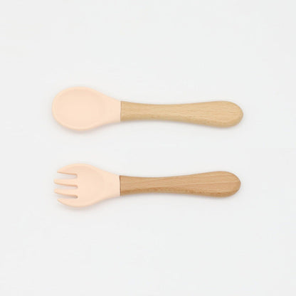 Baby Food Grade Wooden Handles Silicone Spoon Fork Cutlery